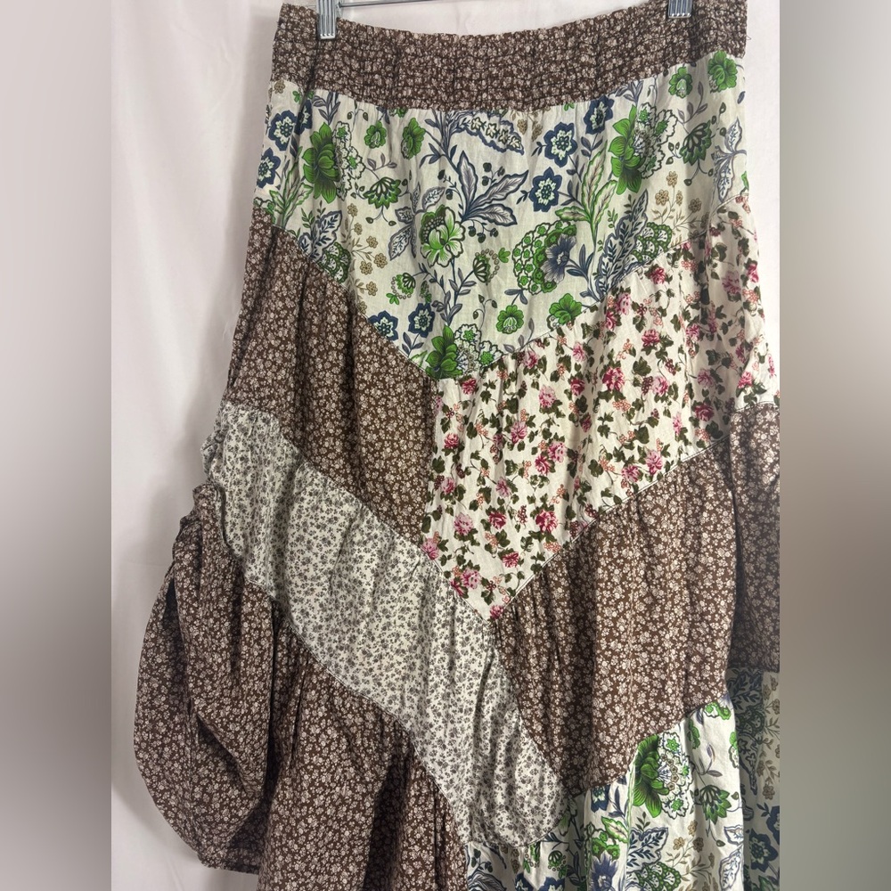 Y2K Cottagecore Patchwork Asymmetrical‎ Boho 100% Cotton Midi Skirt Size L - Picture 15 of 16